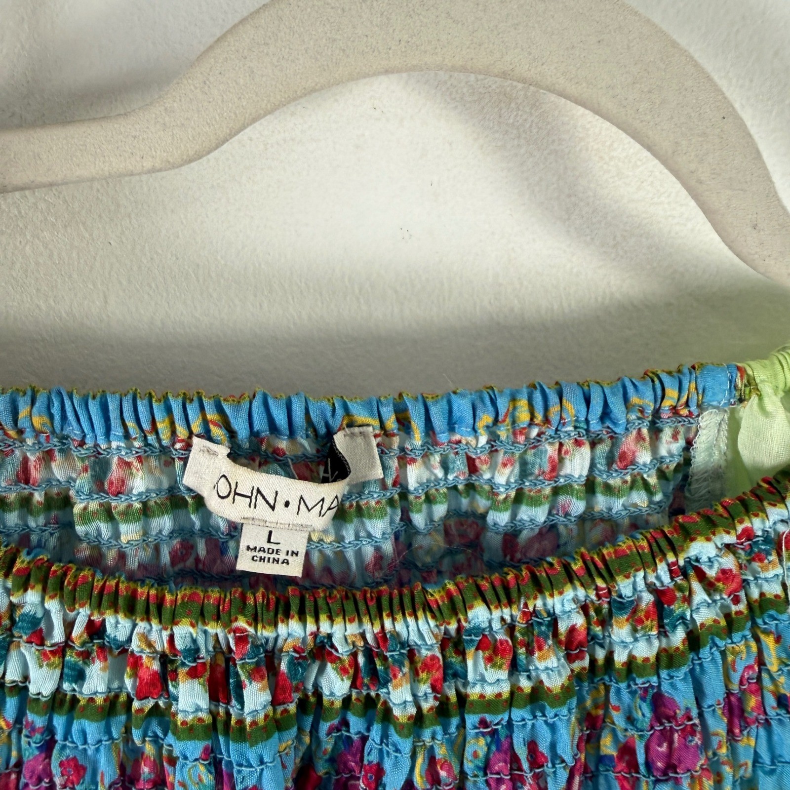 John Mark Floral Patchwork Blouse Multi-Color Ruffle Tiered Peasant Womens Large