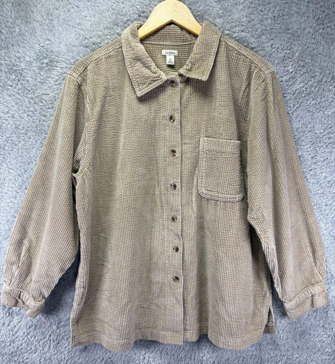 L.L. Bean Women XL Corduroy Shirt Jacket Tan Button Up Cotton Shacket Pocket