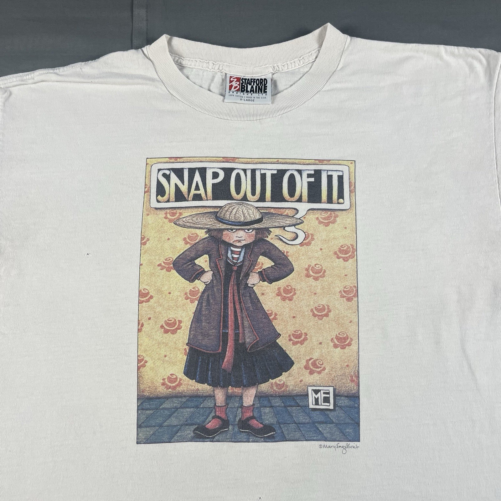 Vintage Mary Engelbreit White Cotton Shirt. Snap Out Of It XL