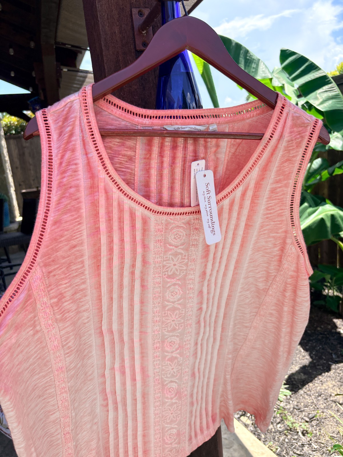 NWT Soft Surroundings Tank 2X Coral Cotton Resort Beach Vacation Summer SEU73