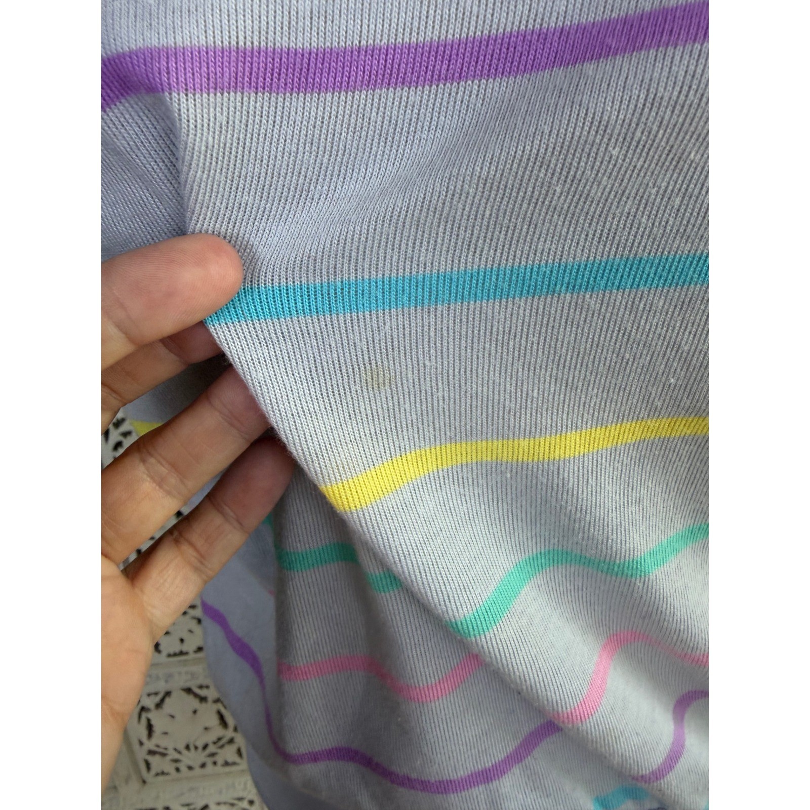 Vtg 80’s Striped Preppy Pastel T Shirt Womens L fits S/M Retro Colorful Purple
