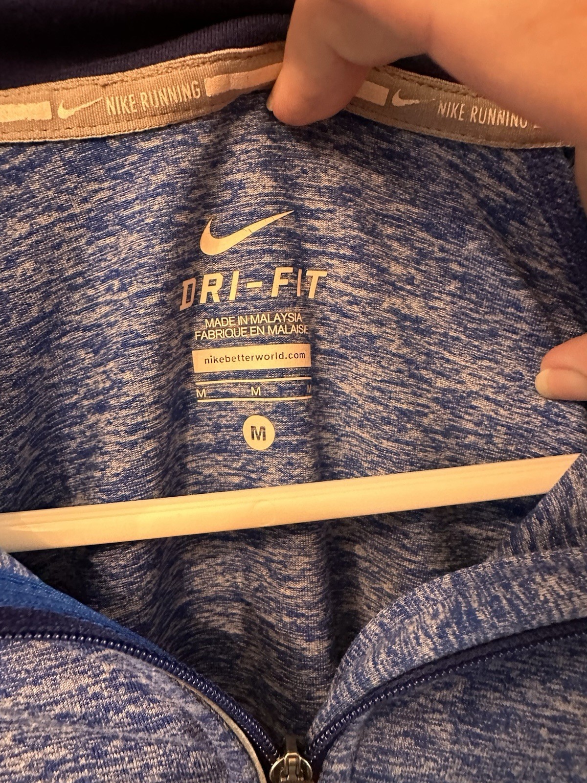 Nike Dri-FIT Womens Running 1/4 Zip Long Sleeve Heather Blue Thumbholes M