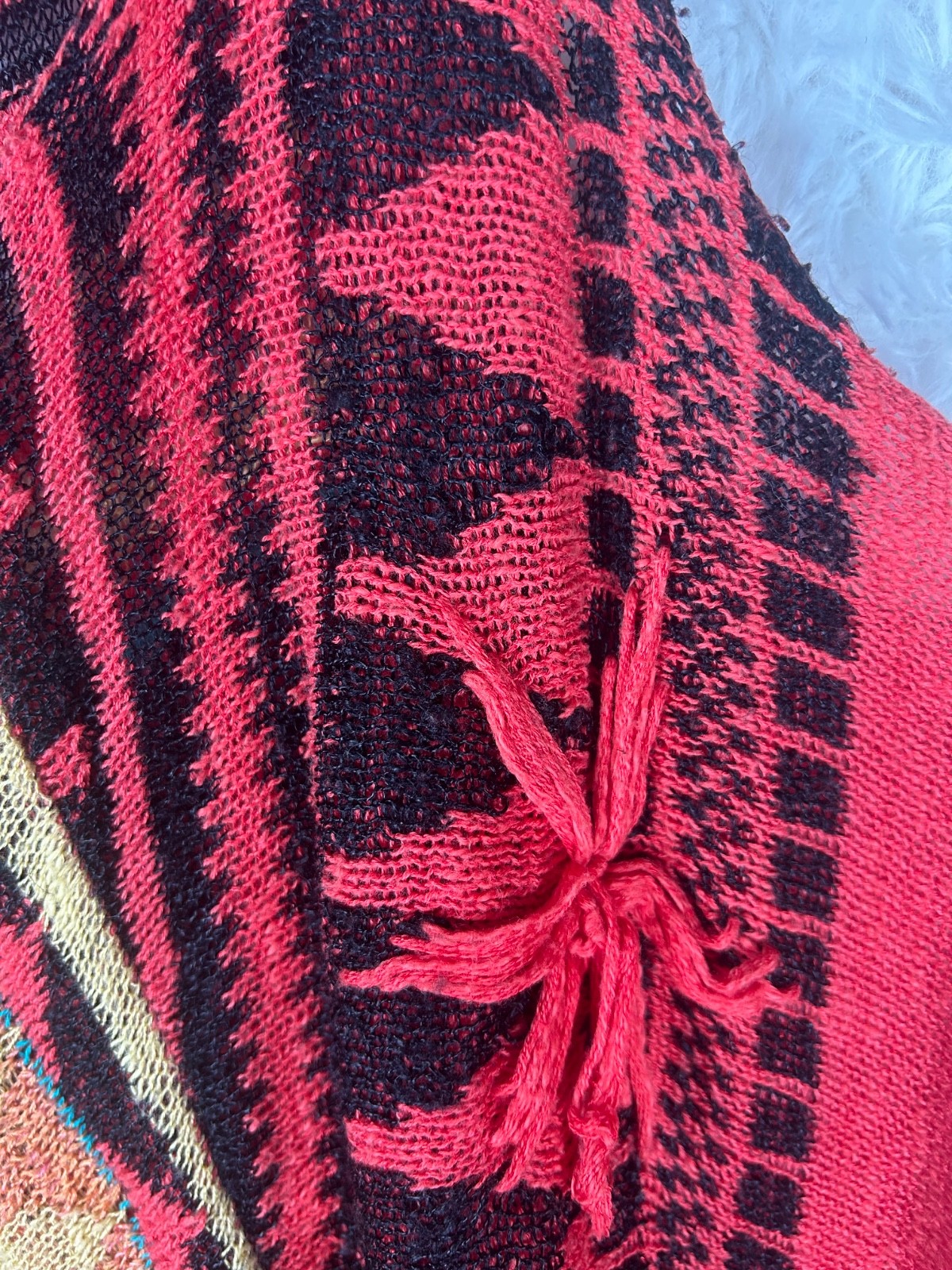 Free People Size L Orange/Red/Multi Knit Sleeveless Top Flowy Boho