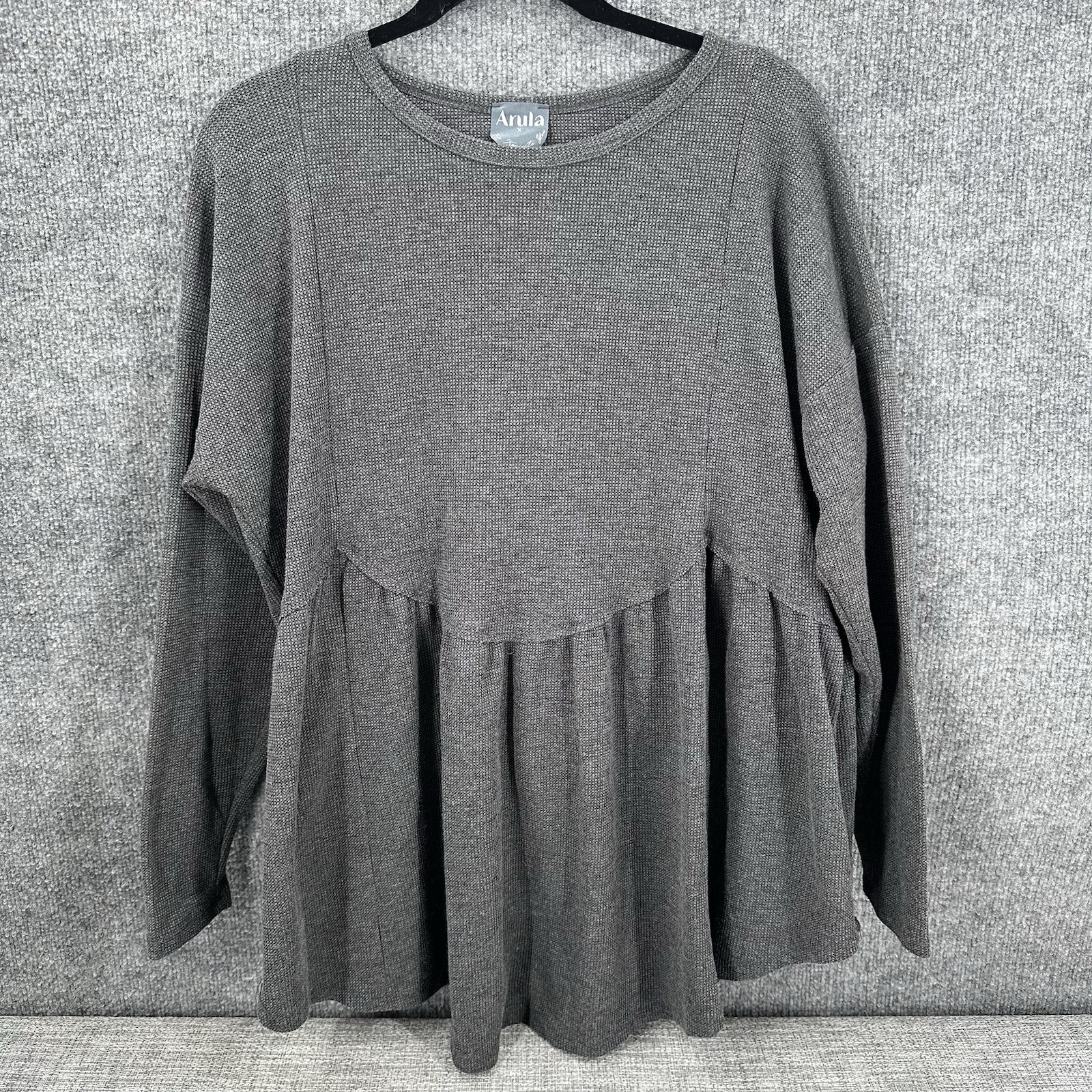 Arula Huxley Top Womens X (10-14) Gray Waffle Knit Long Sleeve Pullover USA