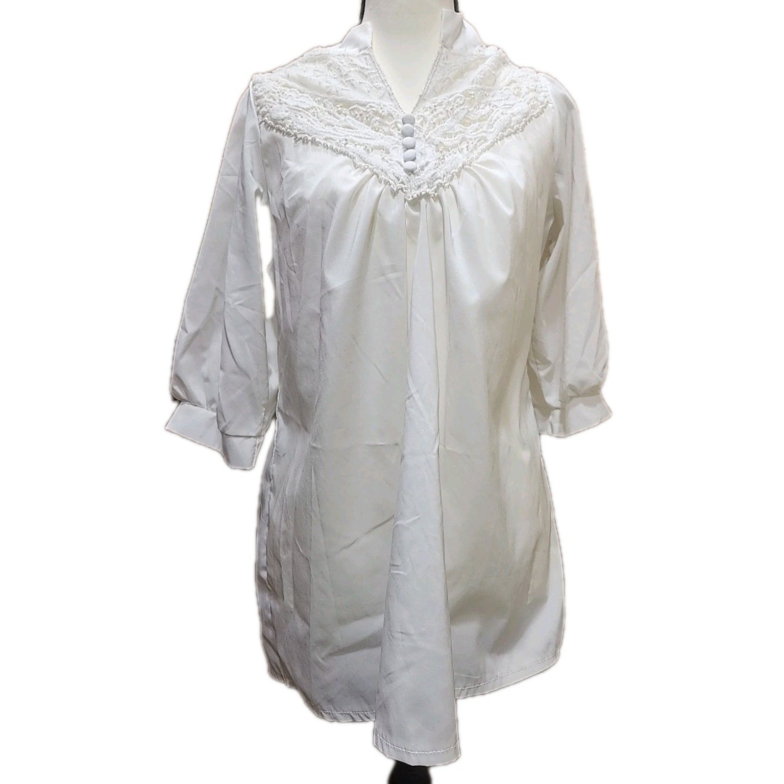Vintage Tunic Top Crochet Split Neck Button Front [141]