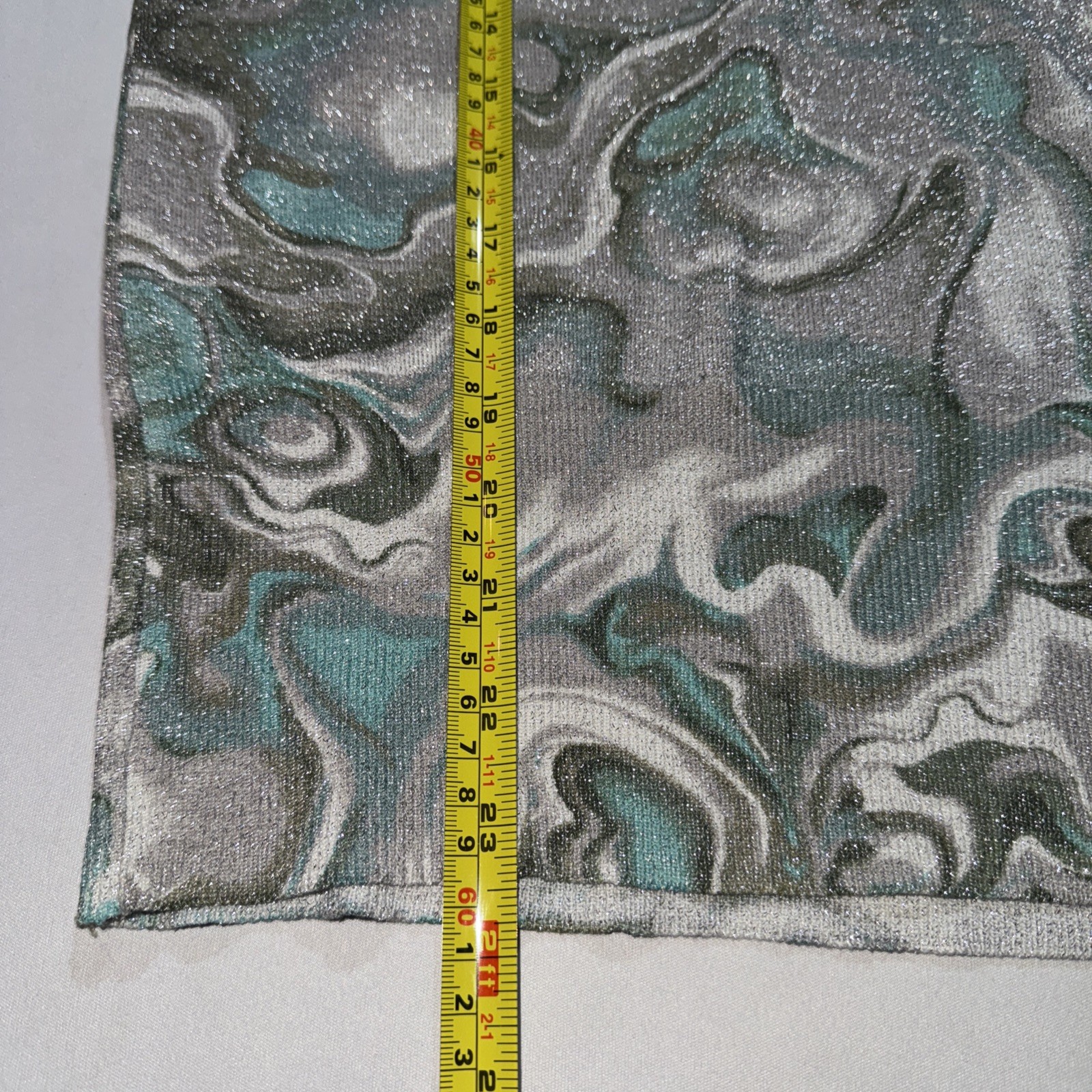 Womens Silk Blend Short Sleeve Cowl Neck Blouse Metallic Shimmer Abstract Art XL