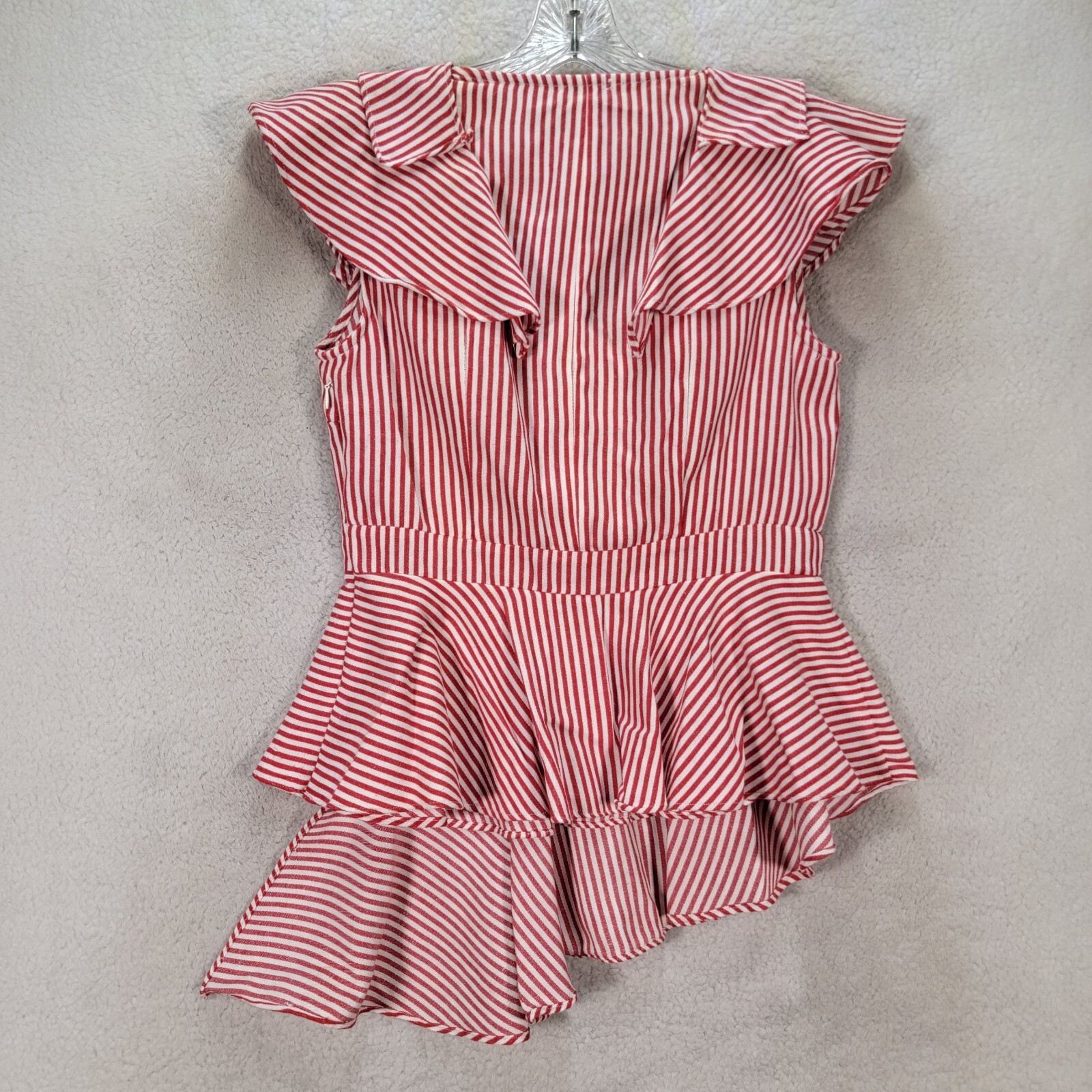 V Cristina Red Striped Ruffle Asymmetric Sexy Pleated Top Womens Blouse Size XS
