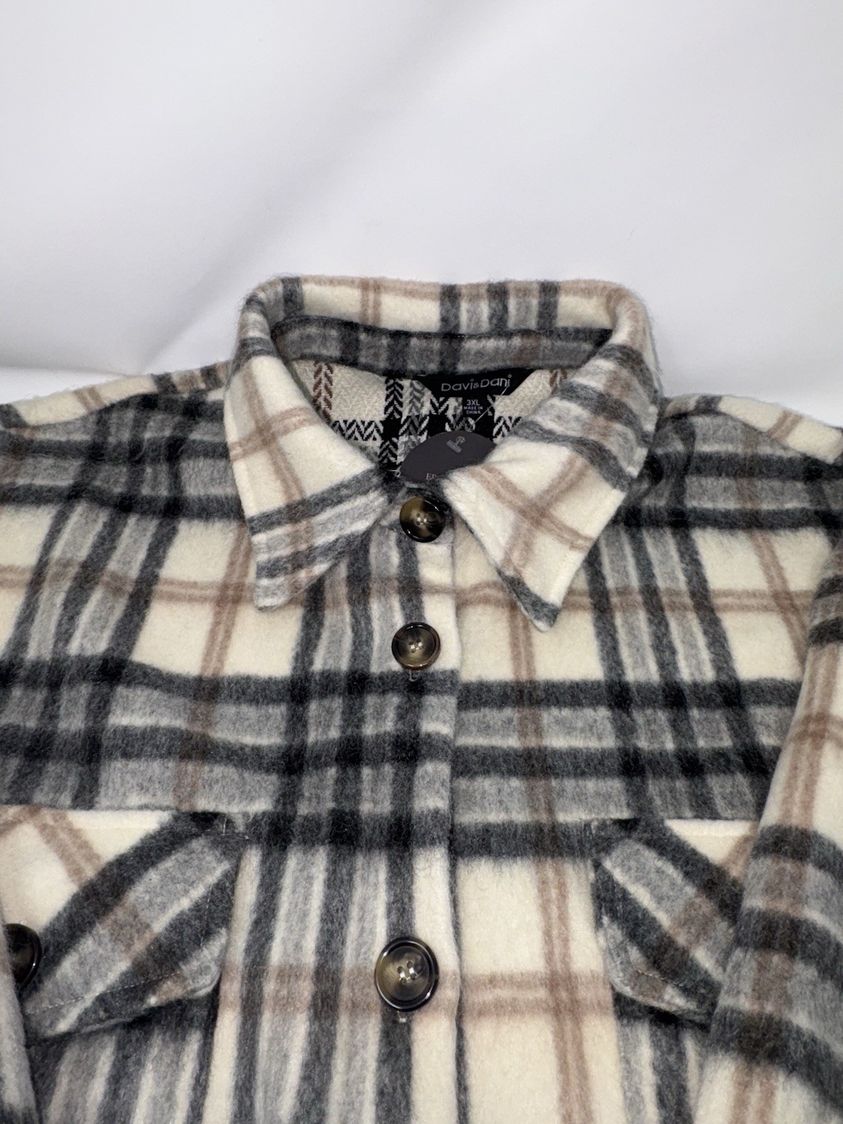 DAVI & DANI Jacket Shacket Coat Sz 3XL Neutral Colored Plaid Winter Preppy NWT