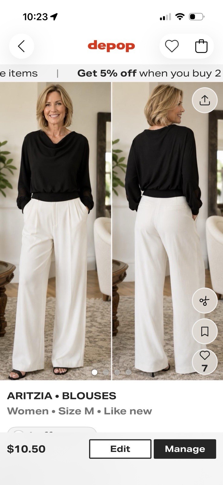 Aritzia Top Medium Black Drap Neck Babaton Long Sleeve Drop Neck Designer Tee