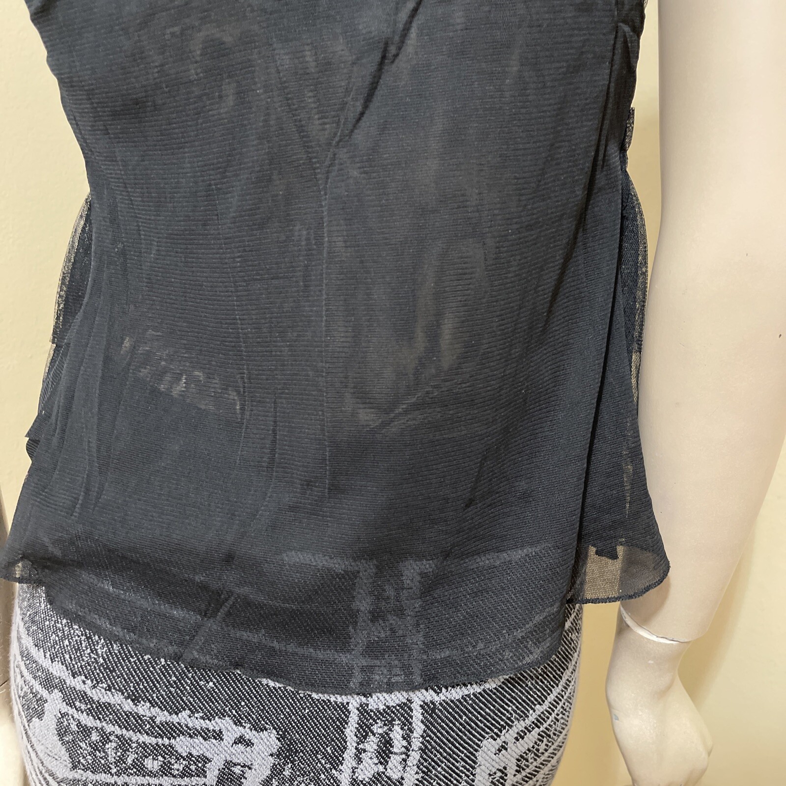 Women’s Black Polyester Cocktail Layered Lace Beaded Pleated Size L Blouse Top