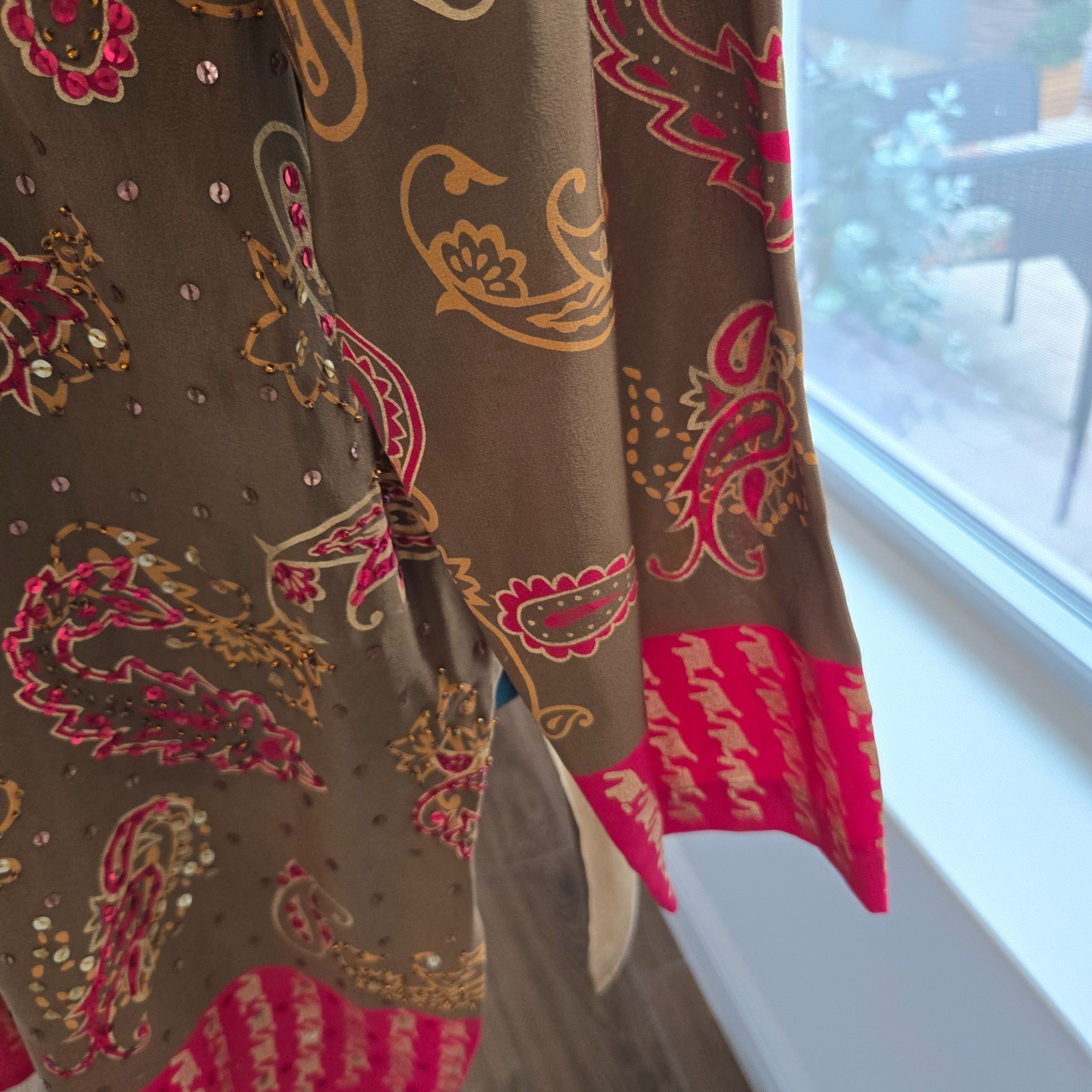 Diane Gilman 100% silk womens sequined long blouse / tunic / miniskirt Sz large