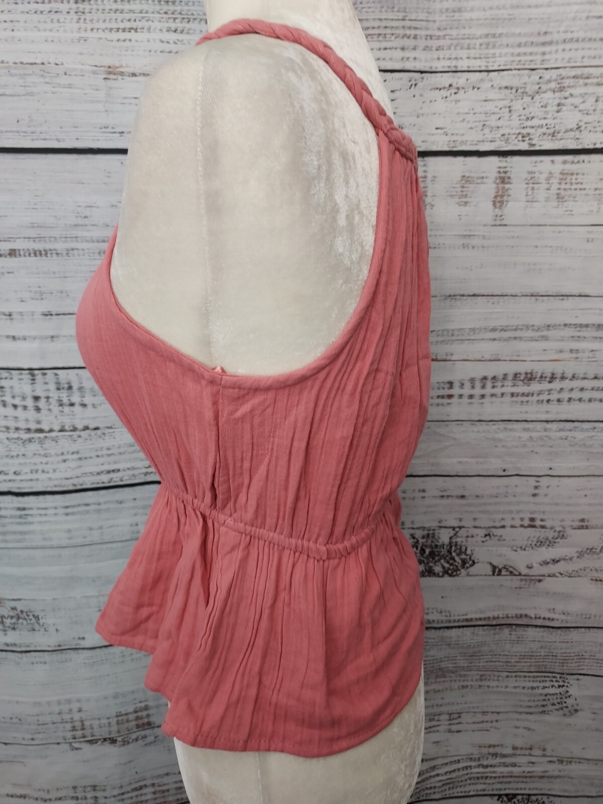 Sim & Sam Top Women’s XS Pink Braided Straps Elastic Waist Peplum NEW