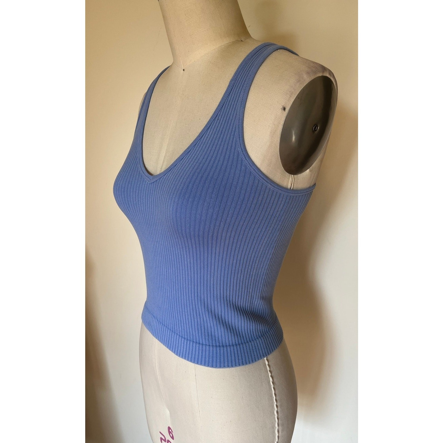 Suzette Collection Active Ribbed Tank Top Blue One Size Stretch Seamless Cami