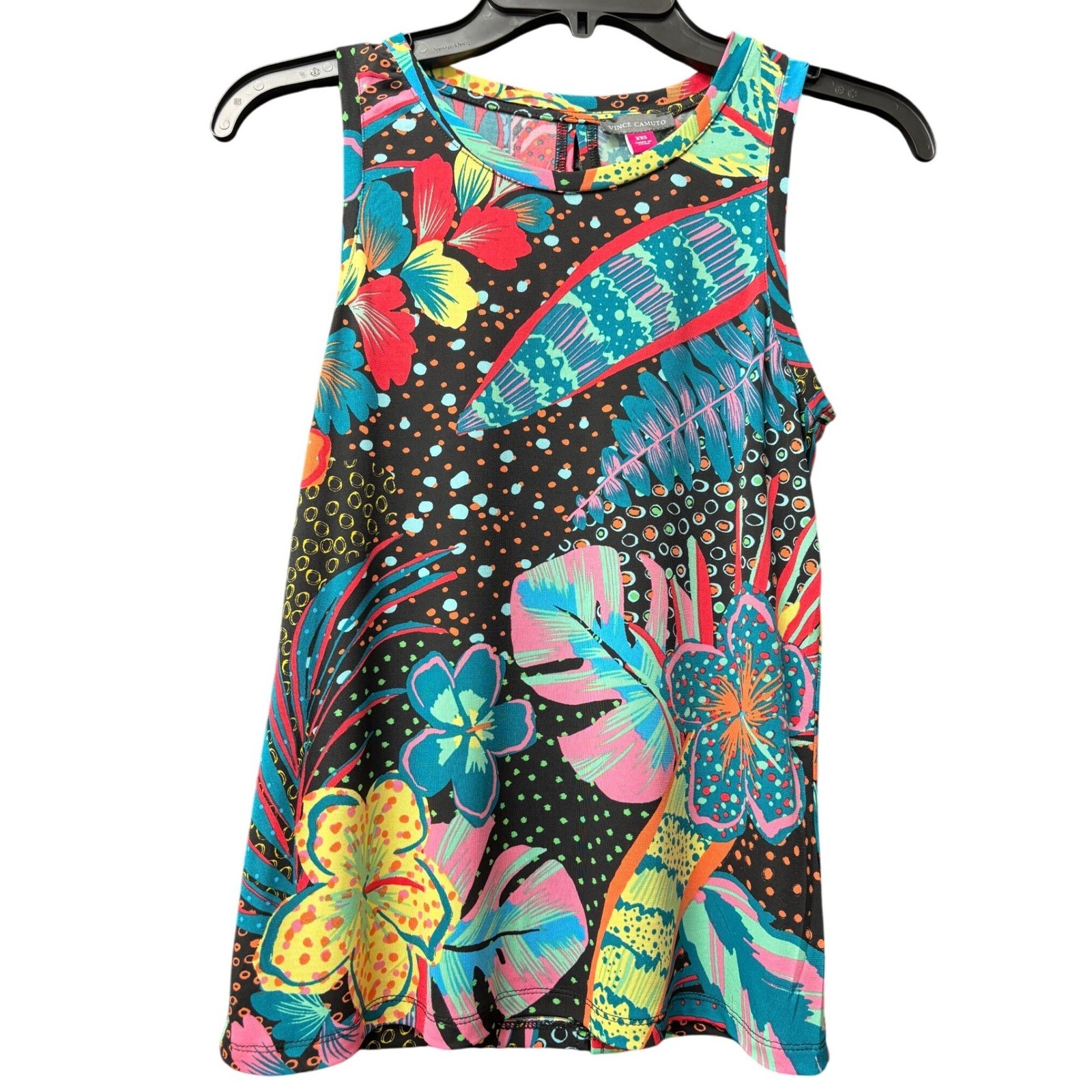 Vince Camuto Tank Top Womens XXS Multicolor Tropical Floral Sleeveless Keyhole