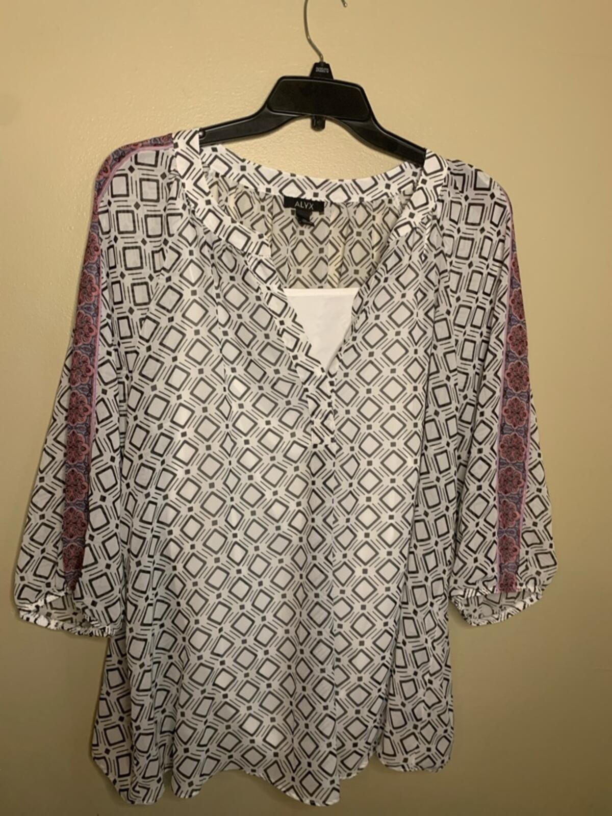 ALYX White Tunic with Black Geometric Print and Purple Sleeve Panels
