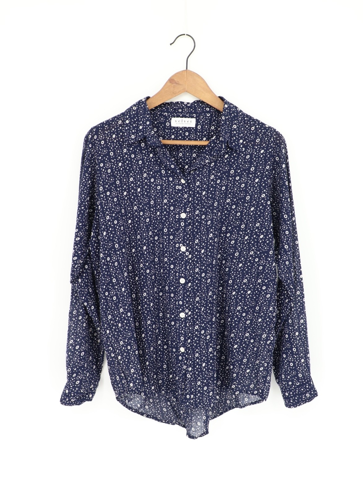 VELVET By Graham & Spencer Emery Printed Cotton Button-Up Shirt Navy S $114 B10