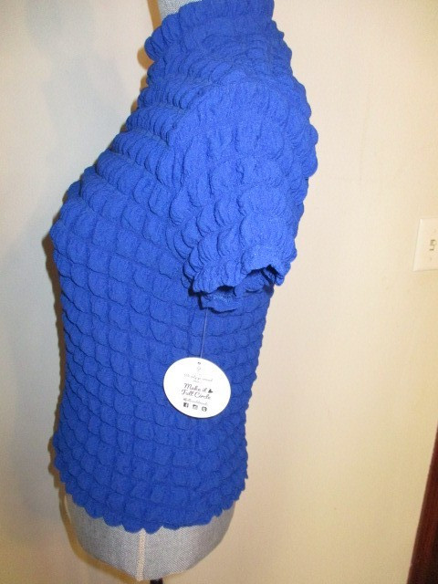 NWT Jolie & Joy FAB! Smocked Stretch Bubble S/S Top in Electric Blue SZ Large