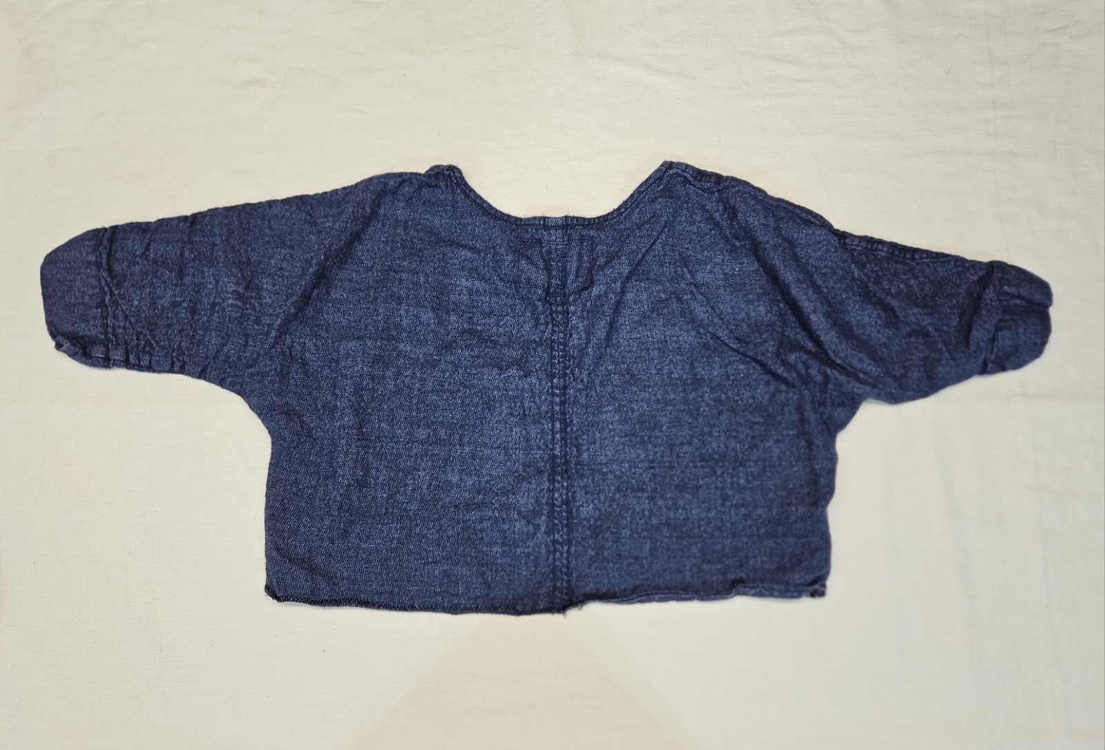 notPERFECTLINEN Linen Wool Top S Blue Boxy Cropped Dolman Blouse Lithuania