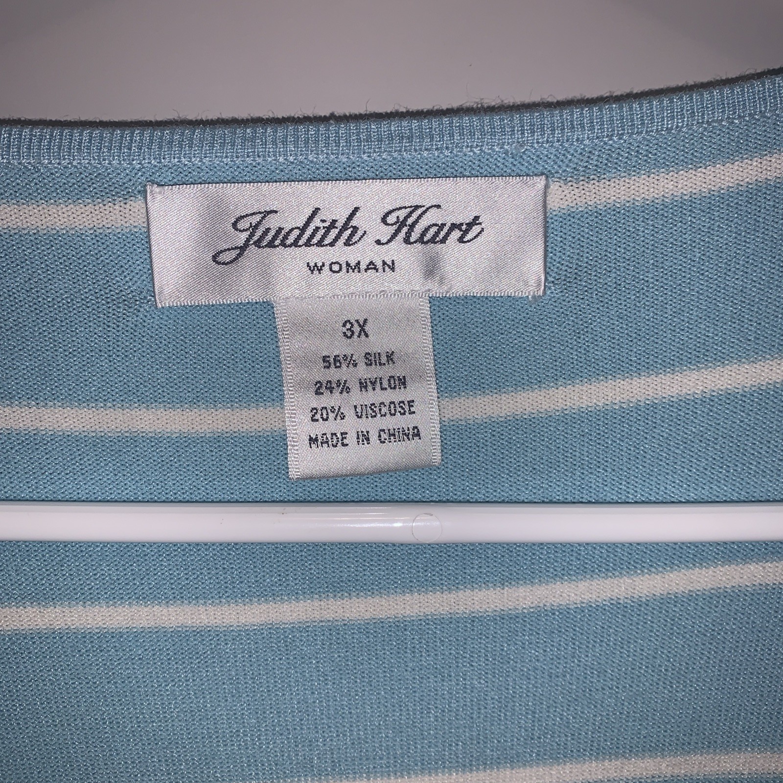 Judith Hart Women’s Blue Striped Silk Blend Blouse Size 3X Nautical Preppy