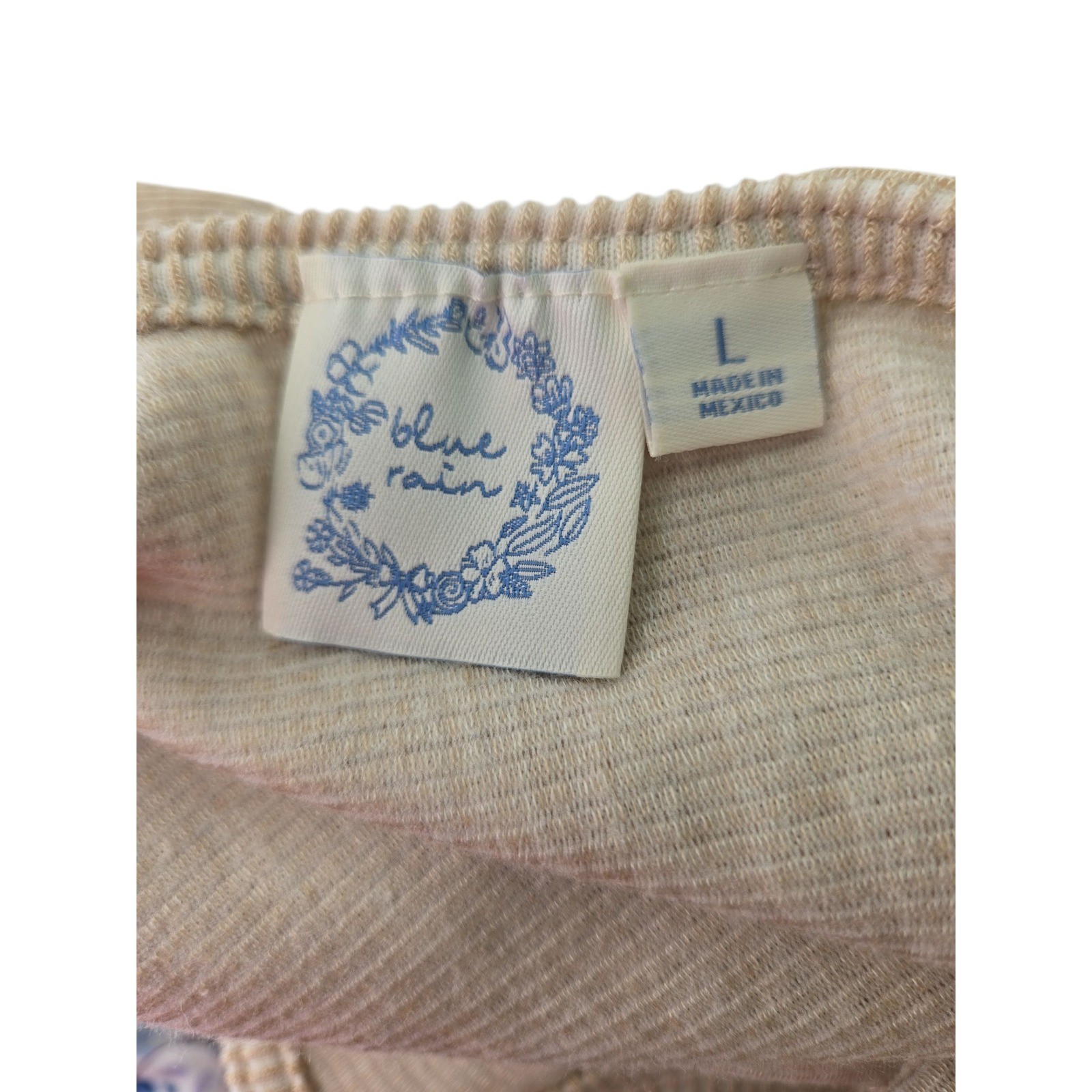Blue Rain Women’s SIZE LARGE Ribbed Knit Long Sleeve Top Beige V-Neck W/ Scarf