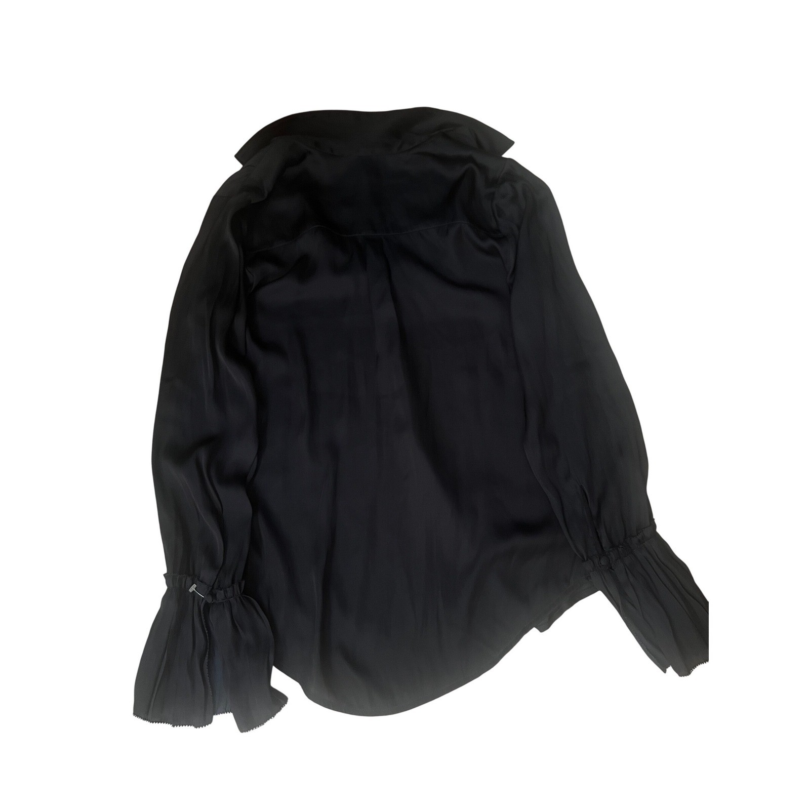 PAIGE Navy Blue V-Neck Long Sleeve Blouse Pleated Flared Cuffs 4099E25-6148