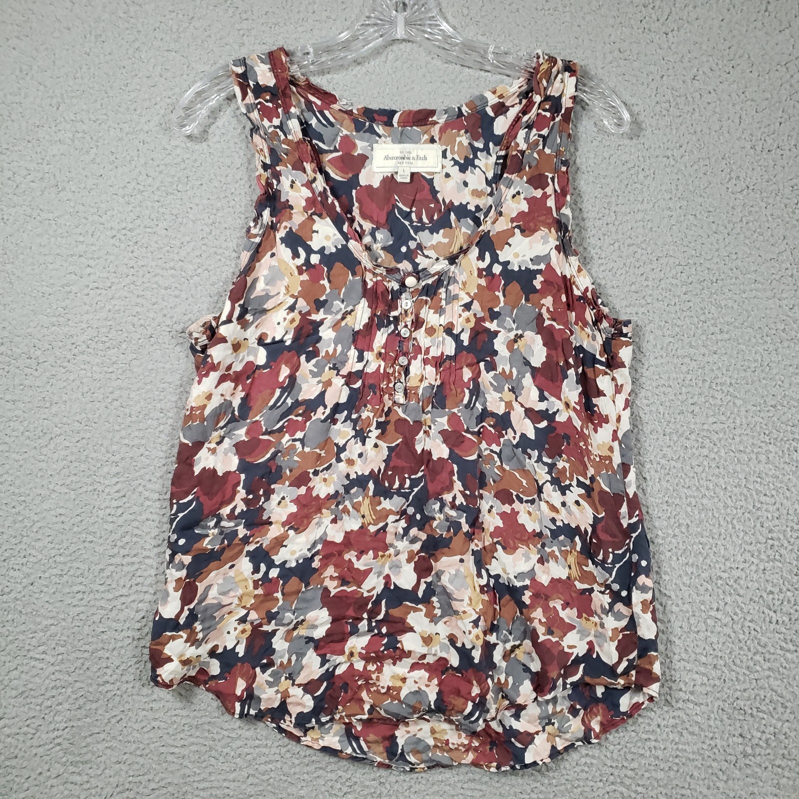 Y2K Abercrombie Floral Silk Pintuck Tank Top Womens Large Layering Raw Edges