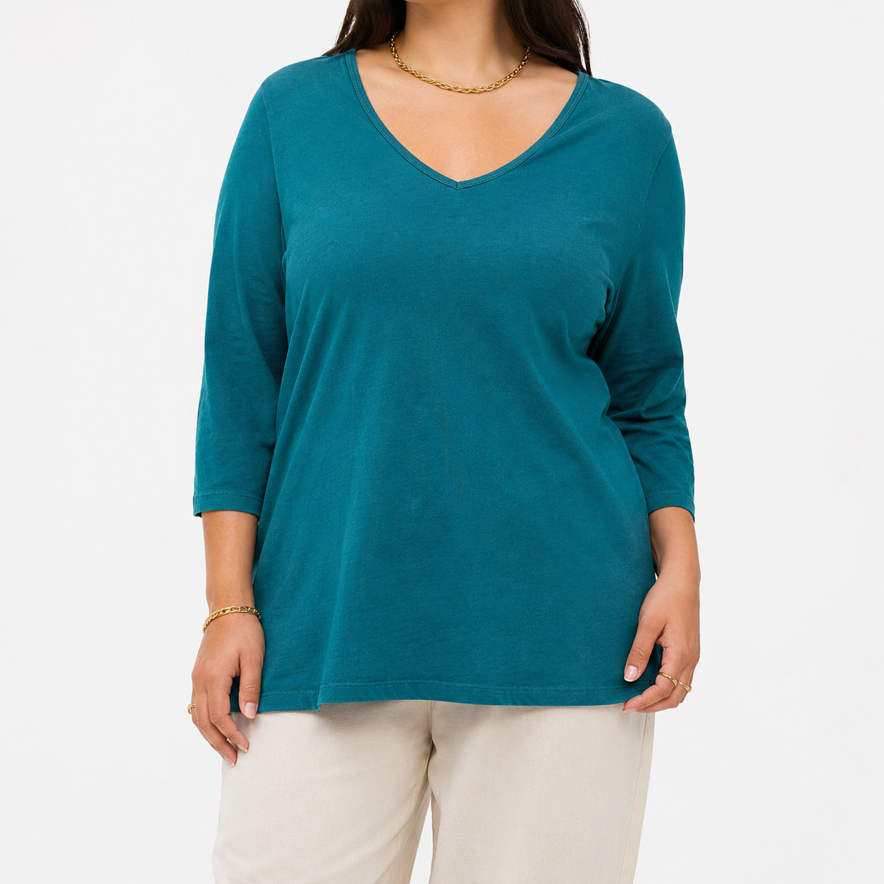 St. John’s Bay Classic Tee Women’s Large Cotton Blend 3/4 Sleeve V-Neck Top