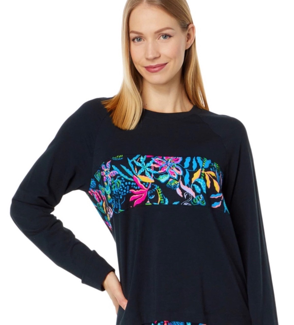 Lilly Pulitzer Chapman Long Sleeve Black Top Onyx Paradise Glow Size XS NWOT