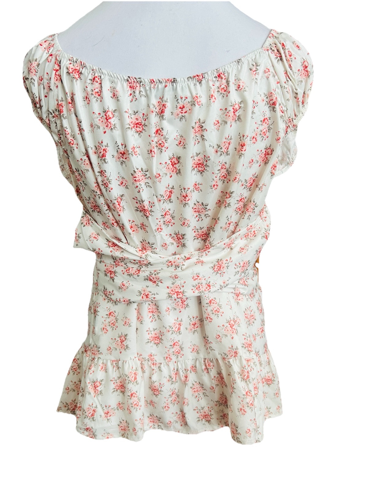 ROMWE Kawaii Ditsy Floral Cream Tie Back Milkmaid Top Blouse Plus Size 3x