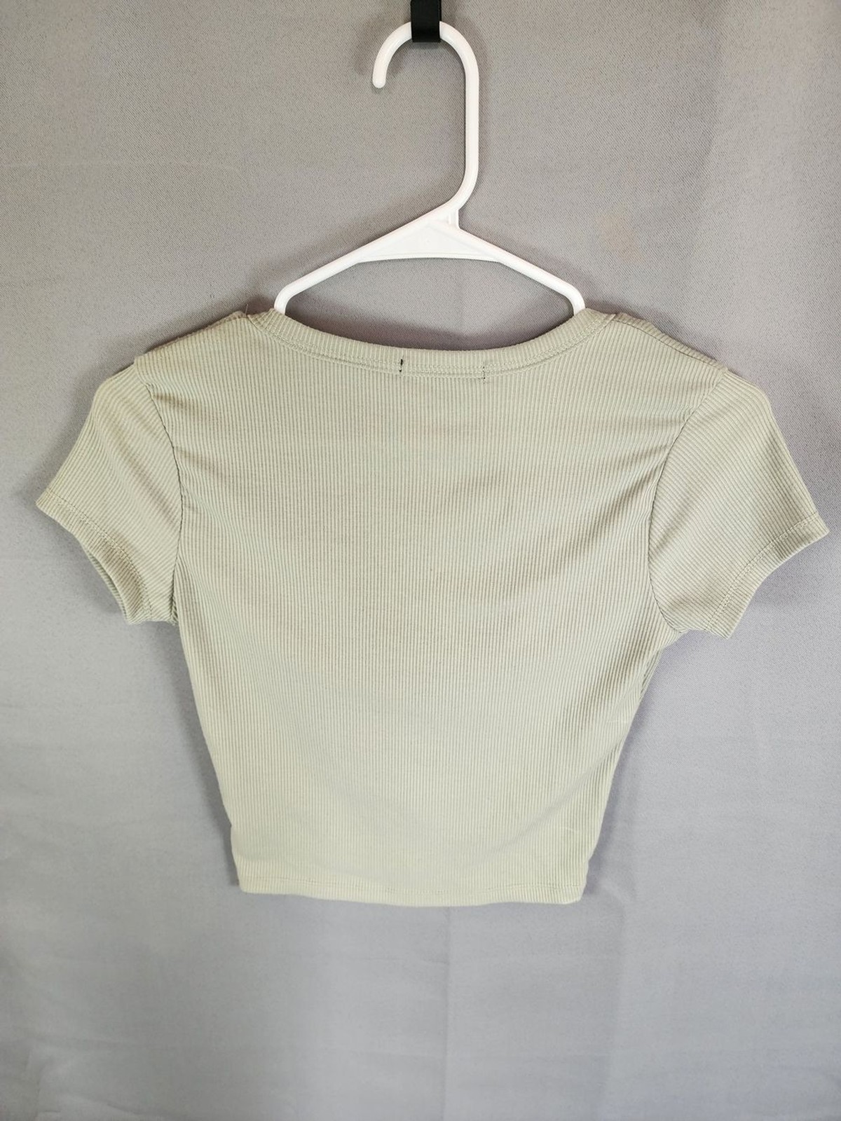 Faded Rose Sage Ribbed Zip-Front Short Sleeve Tee