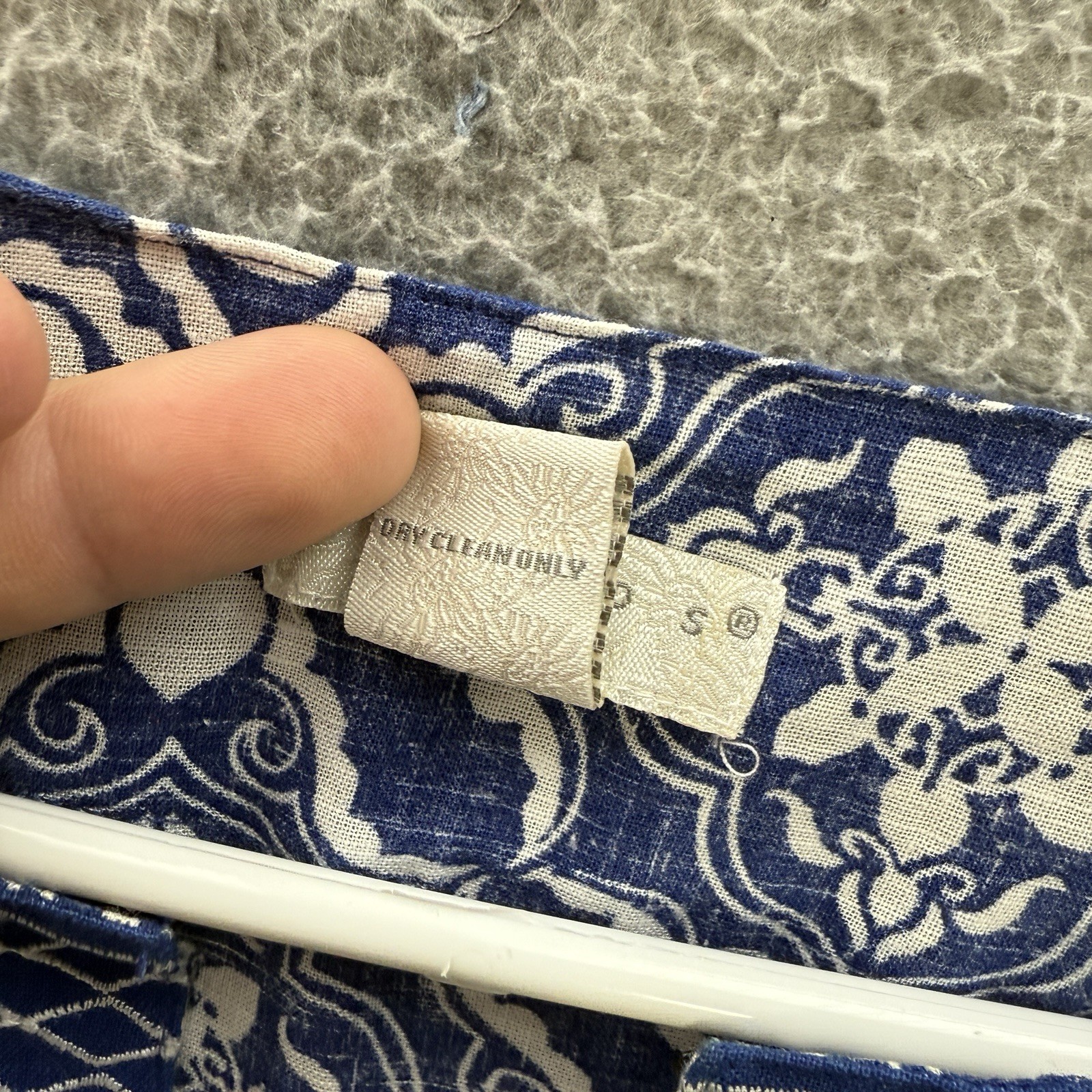Tweeds Shirt Womens 1X Blue White Geometric Embroidered Linen Blend Coastal