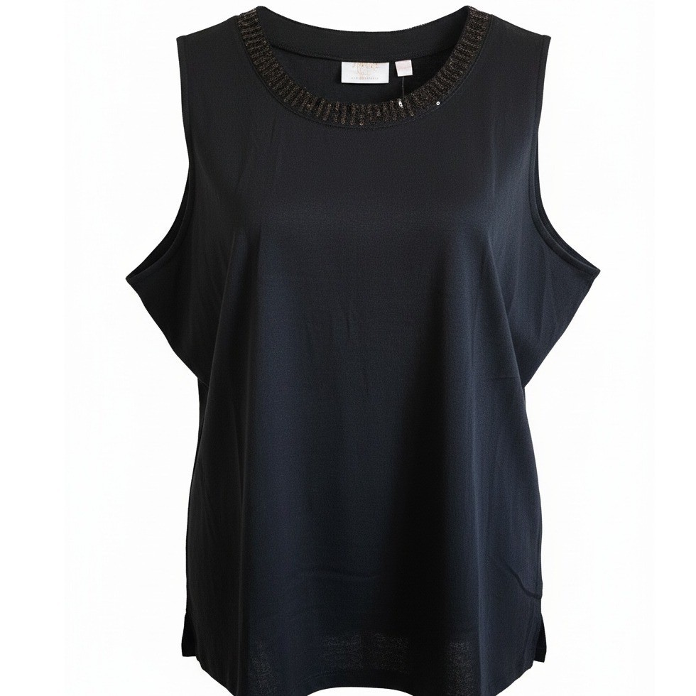 Jingle Belle Kim Gravel 2X Black Sleeveless Sequin Neck Tank Top Plus NWT