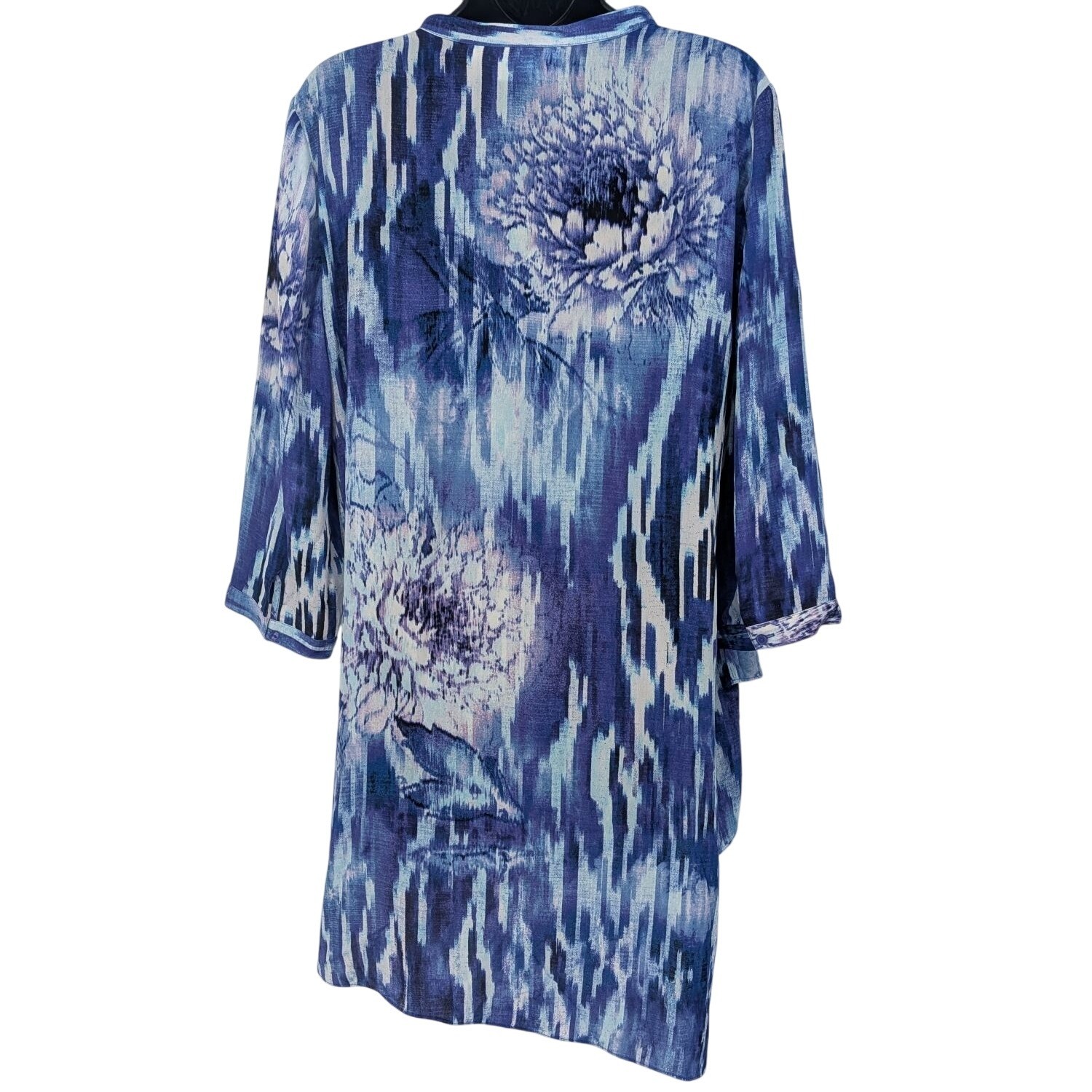 Abstract Floral Layered Tunic Top Sequin Asymmetrical Hem Artsy Resort Large