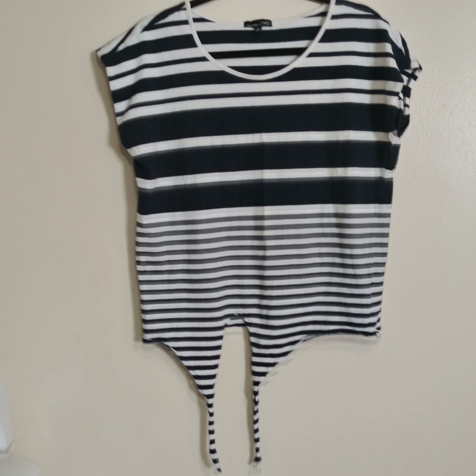 rxb Black & White Striped Tie Front Top Short Sleeve Casual Cotton Blouse Size M