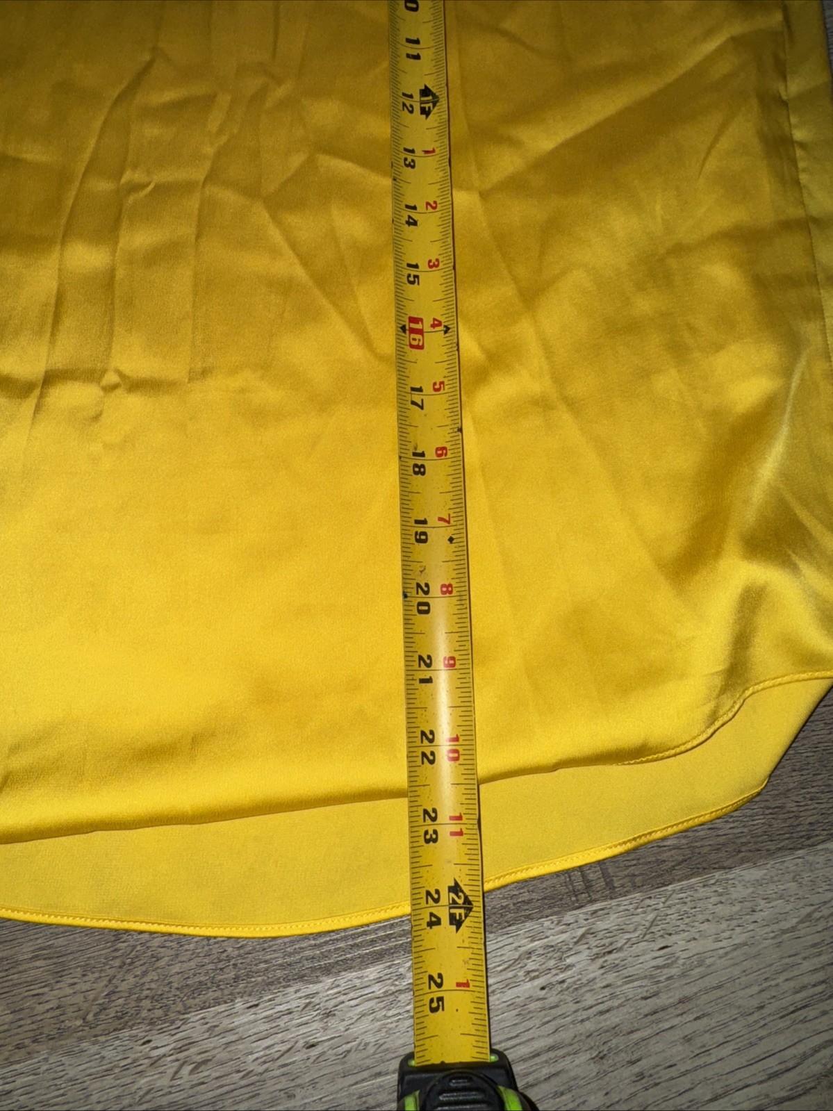 White House Black Market Sleeveless Canary Yellow Ruffle Satin Blouse Mock Neck