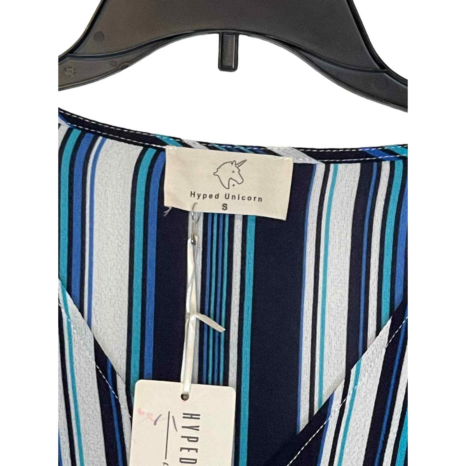 Hyped Unicorn Women Stripe Tie Front V-Neck Top Hi-Lo Dolman Sleeve Small NWT