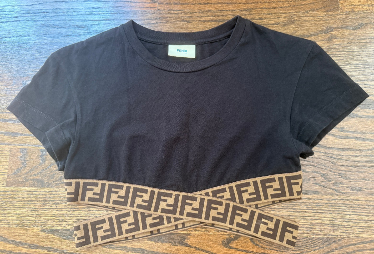 Authentic Fendi logo-waistband cropped T-shirt – Kids Black Crop Top