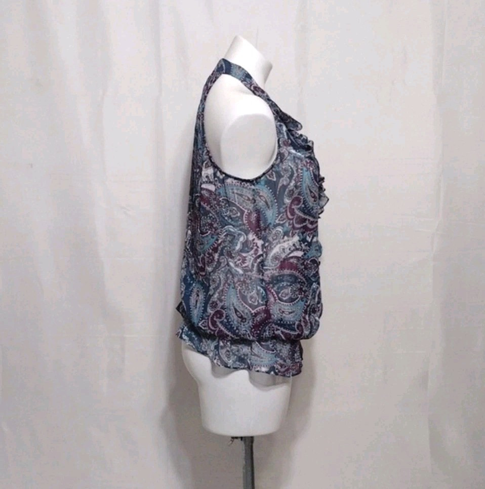 Sunny Leigh Paisley Halter Peplum Tank Top Medium Ruffle Boho Romantic Festival