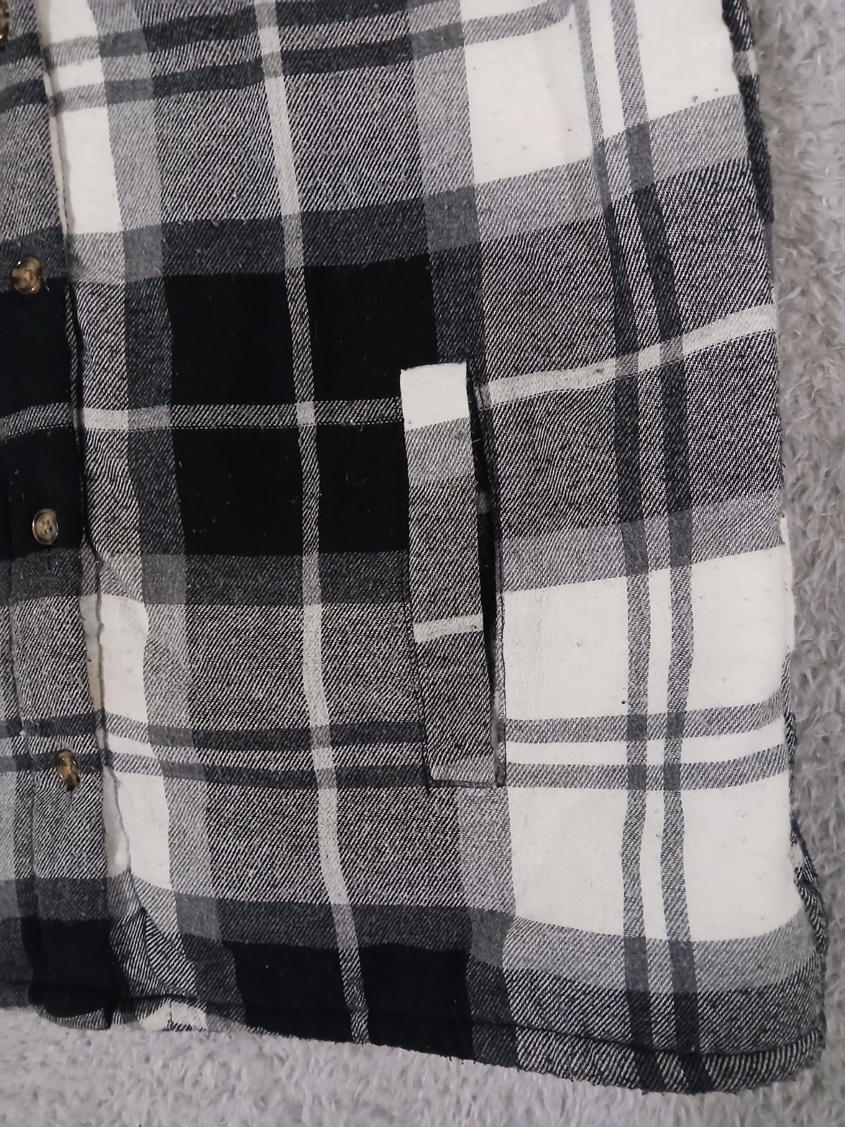No Comment Women’s Small Flannel Shirt Sherpa Lined Black White Plaid Warm NY-LA