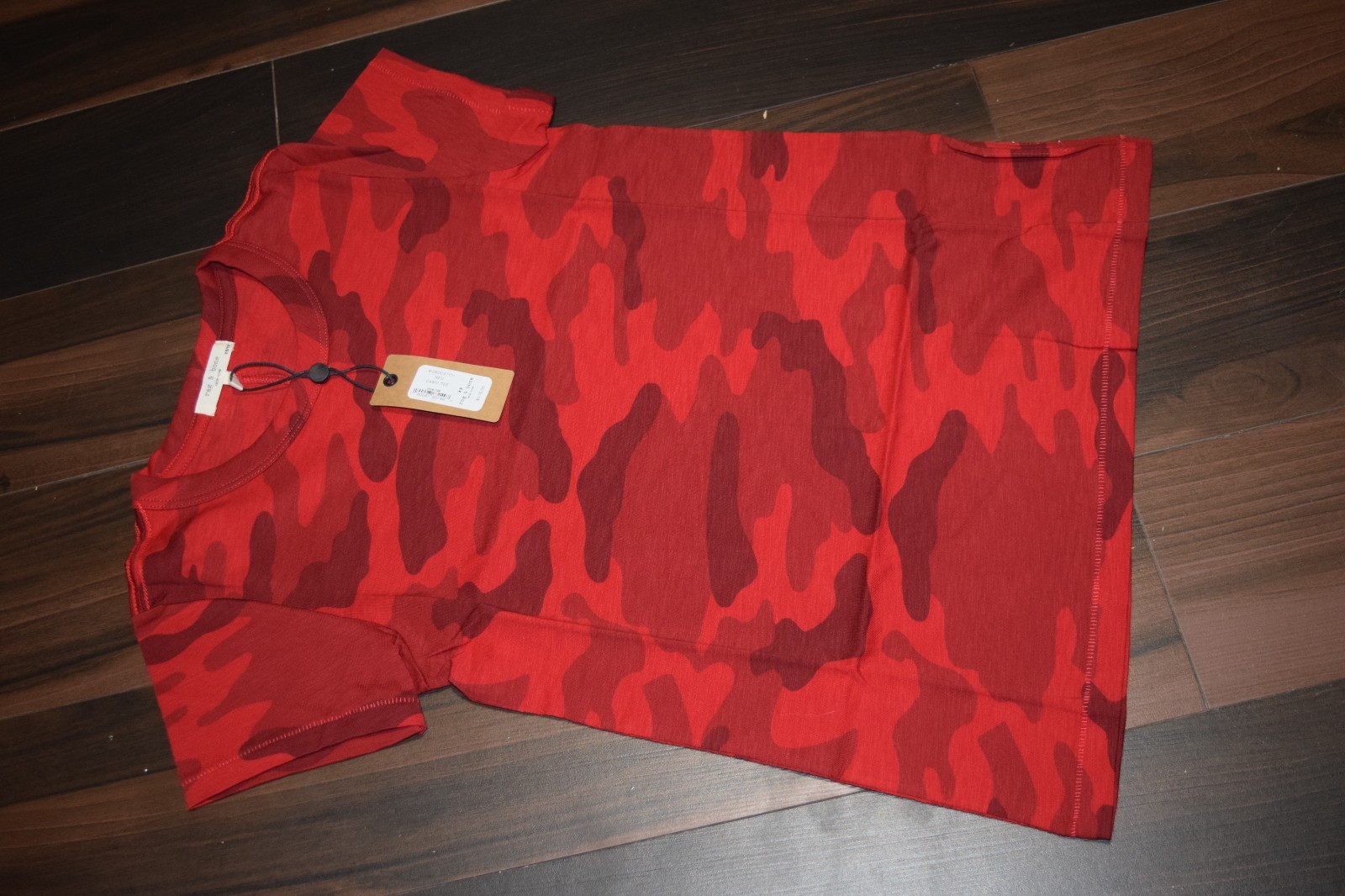 RAG & BONE RED CAMO WOMENS SHORT SLEEVE CREW NECK TEE SHIRT, XS, S, M, L