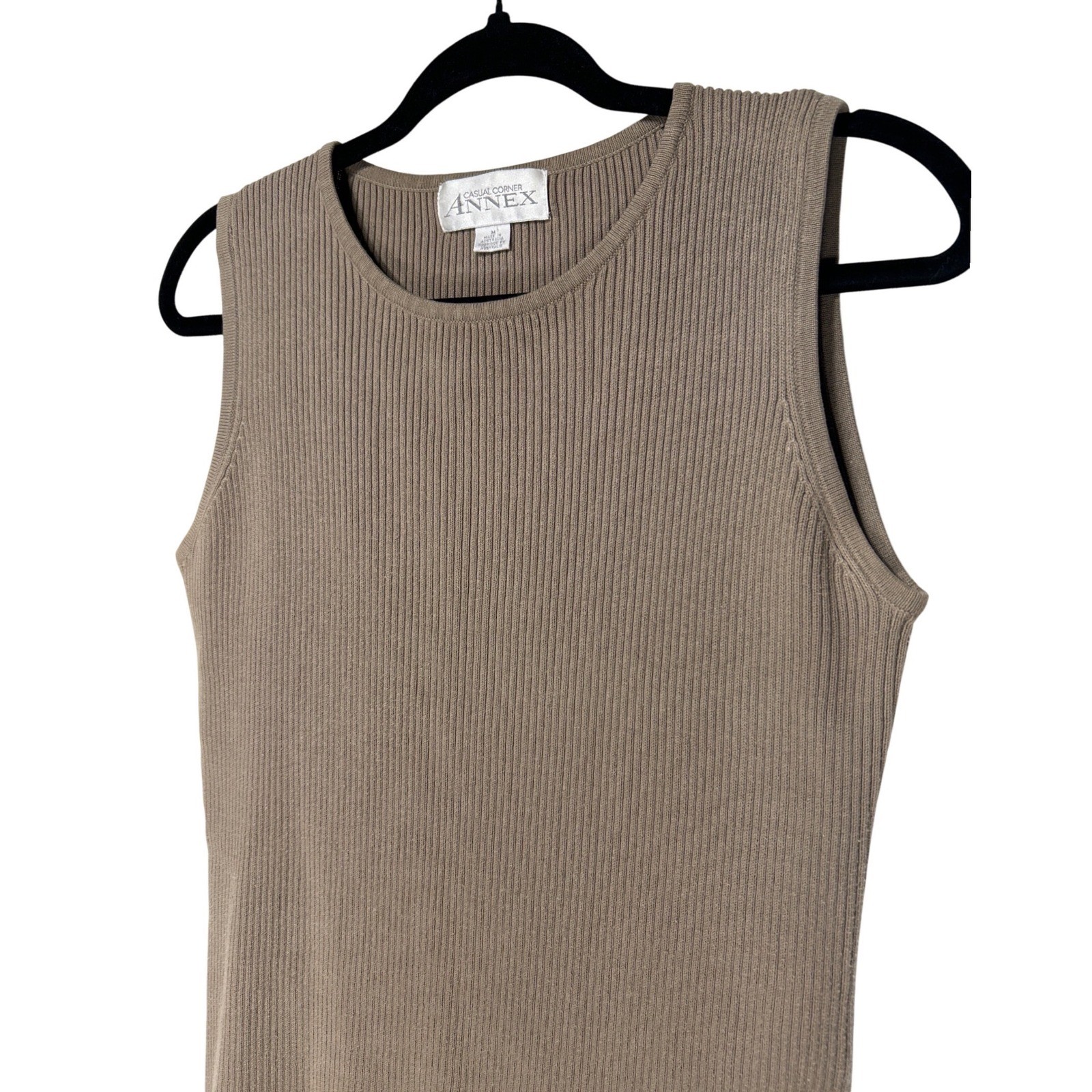 Casual Corner Annex Womens Medium Taupe Brown Ribbed Knit Sleeveless Shell Top