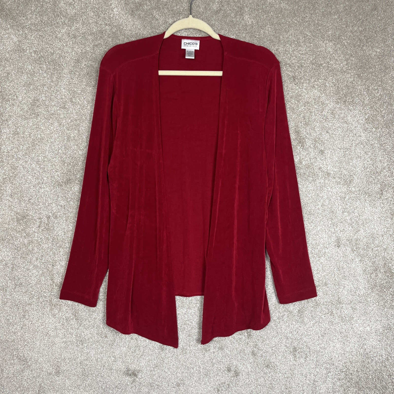 Chico’s Travelers Cardigan Womens 1 Red Long Sleeve Open Stretch Slinky- 4836