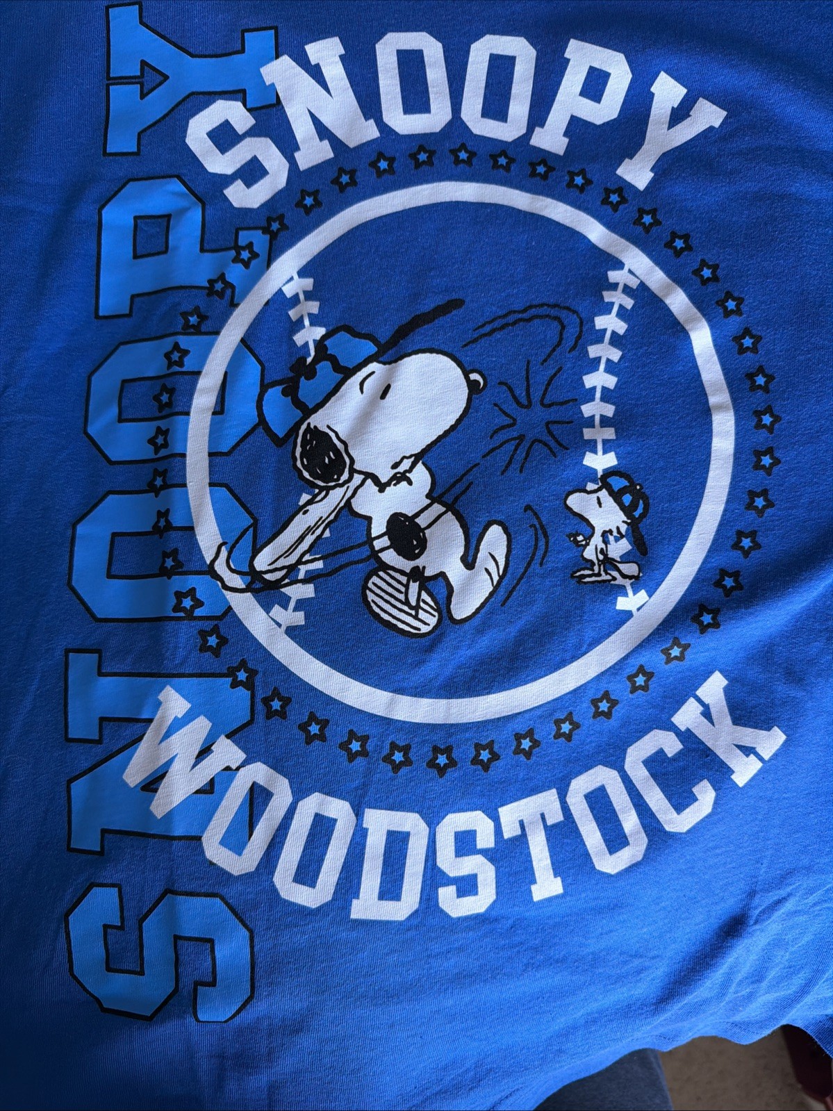 NWT Peanuts Snoopy & Woodstock Oversized Slouchy Cotton Baseball T Shirt Blue XL