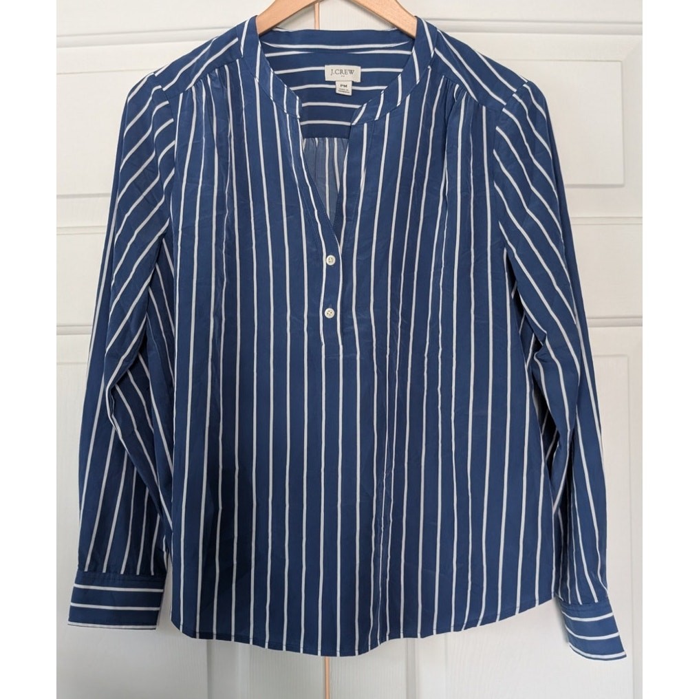 J. Crew Factory Blue White Stripe Popover Top