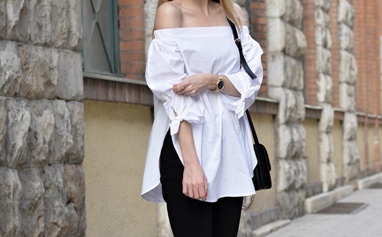 Bow Tie Dolphin Hem Bardot Blouse White