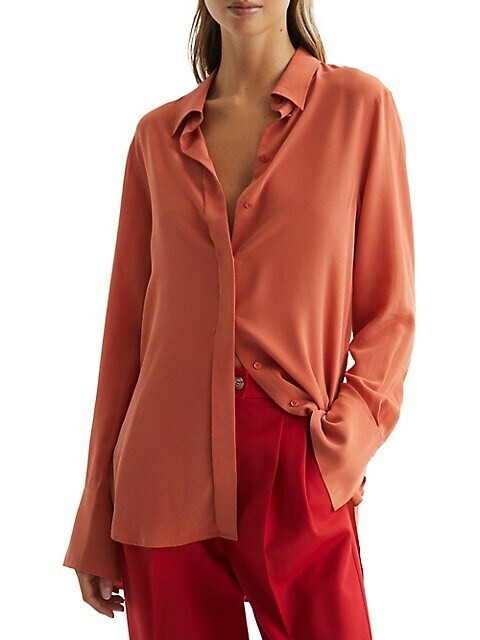NEW REiss Eden Matte Silk Tunic Shirt in orange SZ 14 #T3076