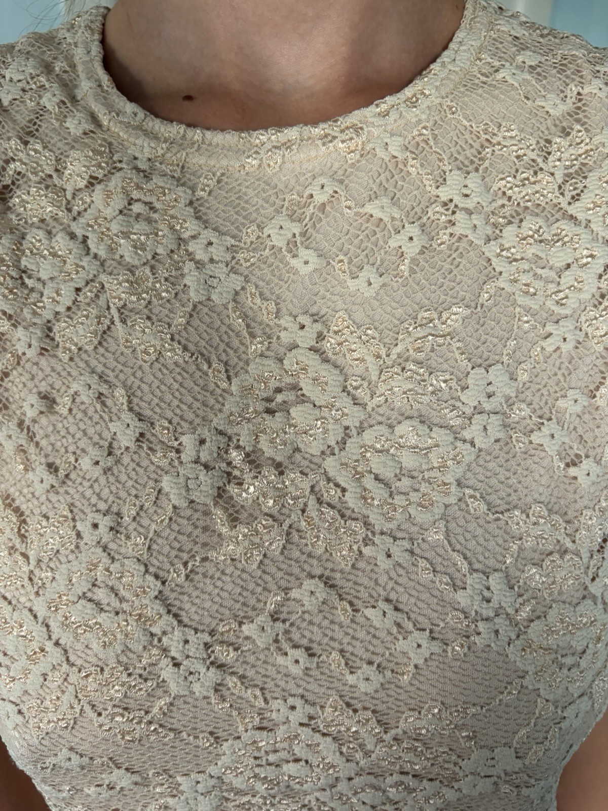 Linda Leal Cream Lace Blouse with Floral Embroidery