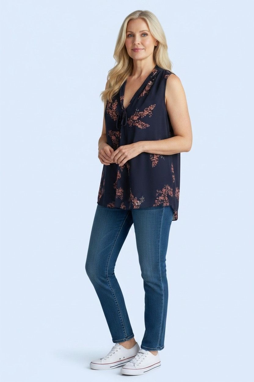 DEREK LAM 10 CROSBY Top Womens Sz 8 blue Floral sleeveless summer Bohemian