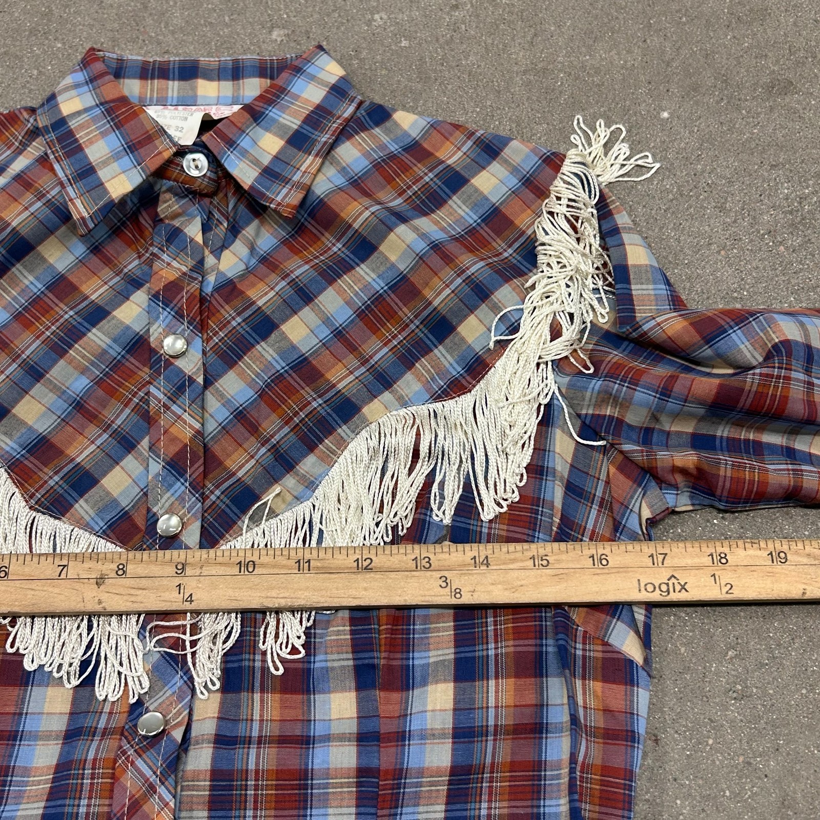 Vtg 80s H Bar C California Ranchwear Western Shirt Womens 32 Multi Plaid Fringe