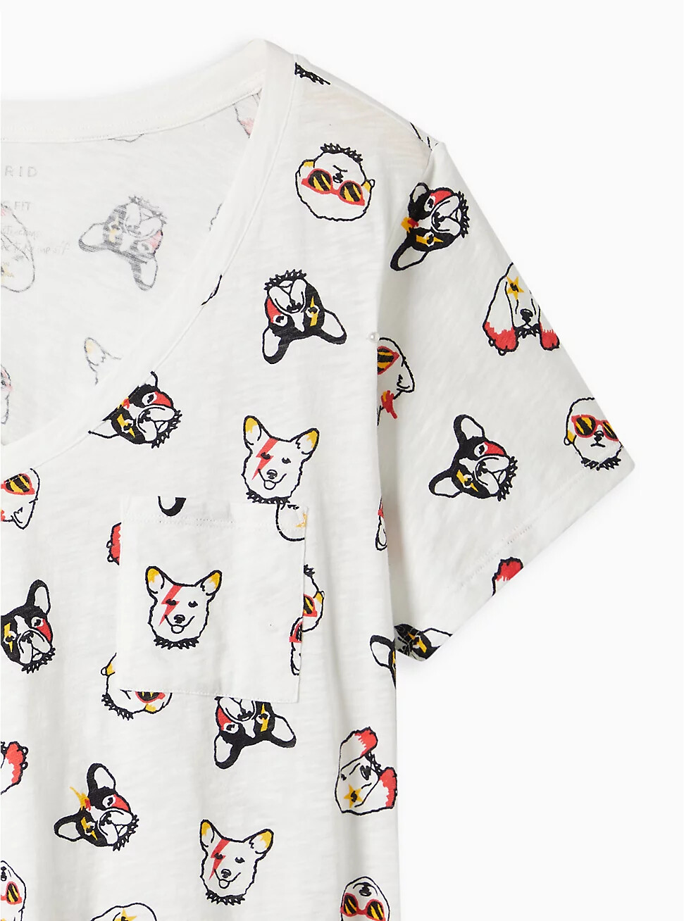 Torrid Pocket Tee V Neck Heritage Slub Multi Dogs White 2 2x 18 20 #A35783
